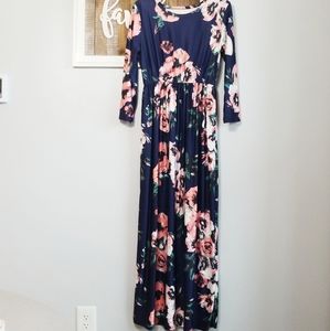 Long navy blue Floral Dress medium